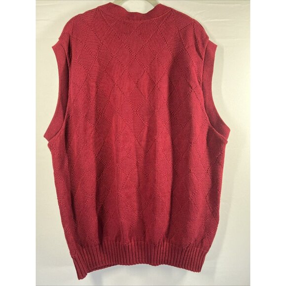 Vintage Jantzen Sweater Vest Mens Large Knit Diamond Solid Red Button Up Grandpa - Picture 3 of 6